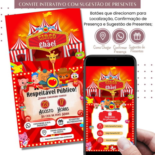 Convite Palhaço Plim Plim Digital Sugestão de Presente
