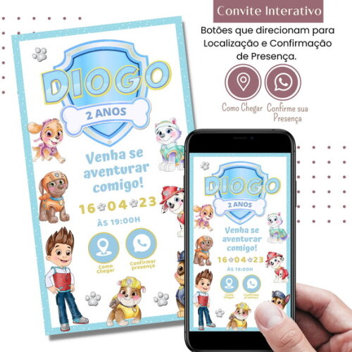 Convite Patrulha Canina Digital Interativo Virtual