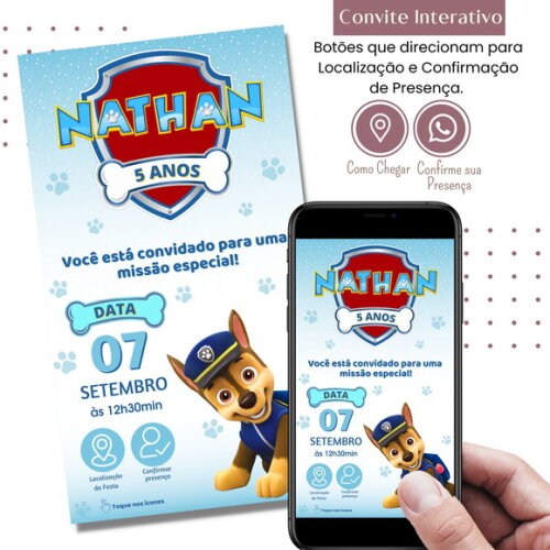 Convite Patrulha Canina Digital Interativo Virtual