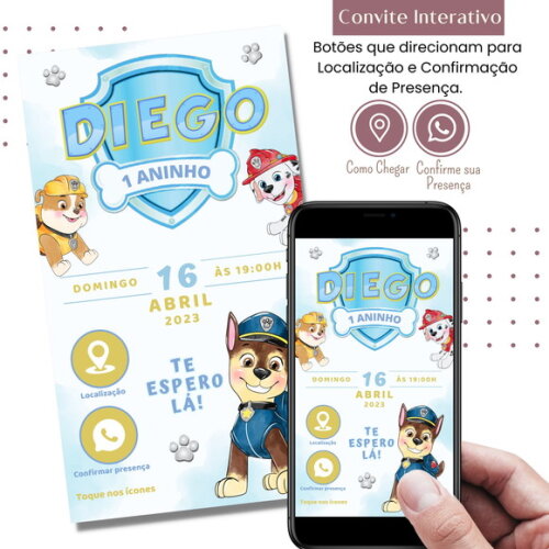 Convite Patrulha Canina Digital Interativo Virtual