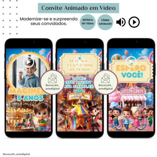 Convite Parque de Diversões Vídeo Animado com Música Digital