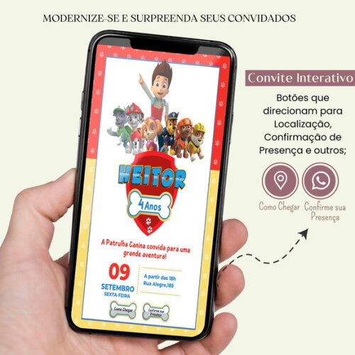 Convite Patrulha Canina Digital Interativo Virtual