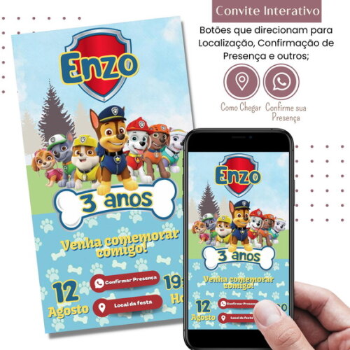 Convite Patrulha Canina Digital Interativo Virtual