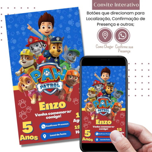 Convite Patrulha Canina Digital Interativo Virtual
