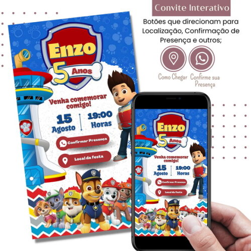 Convite Patrulha Canina Digital Interativo Virtual