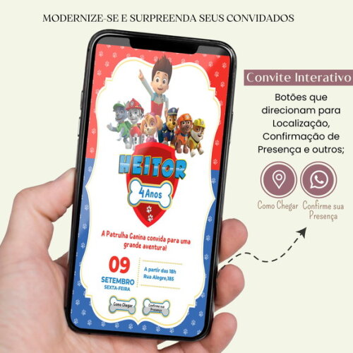 Convite Patrulha Canina Digital Interativo Virtual