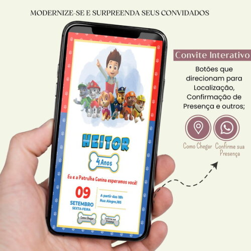 Convite Patrulha Canina Digital Interativo Virtual