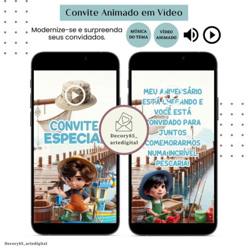 Convite Pescaria Pesca em Vídeo Animado com Música Digital