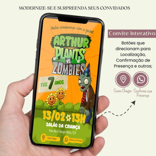 Convite Plants Vs Zombies Digital Interativo Virtual