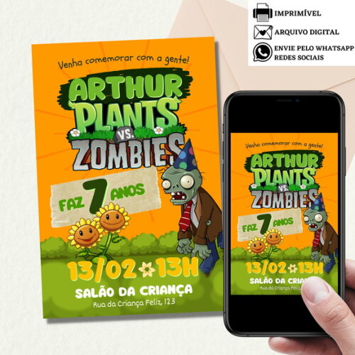 Convite Plants Vs Zombies Digital Virtual Aniversário