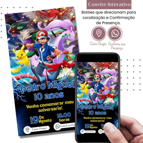 Convite Pokémon Digital Interativo Virtual