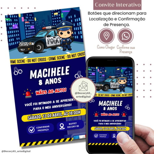 Convite Polícia Policial Digital Interativo Virtual