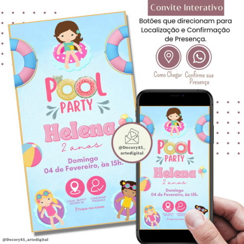 Convite Pool Party Festa Piscina Digital Interativo Virtual