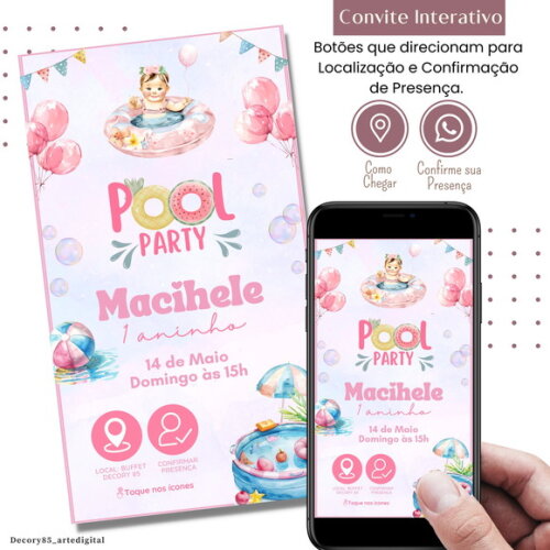 Convite Pool Party Festa Piscina Digital Interativo Virtual