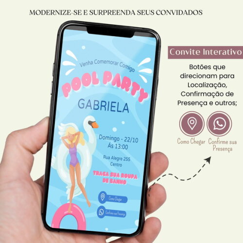 Convite Pool Party Piscina Digital Interativo Virtual