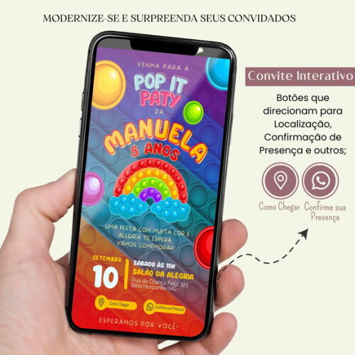 Convite Pop It Colorido Digital Interativo Virtual