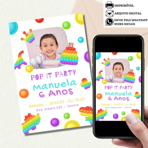 Convite Pop It Candy Color Digital Virtual