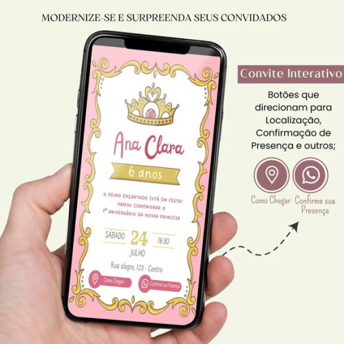 Convite Princesa Castelo Digital Interativo Virtual