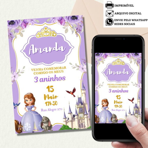 Convite Princesa Sofia Digital Aniversário Virtual