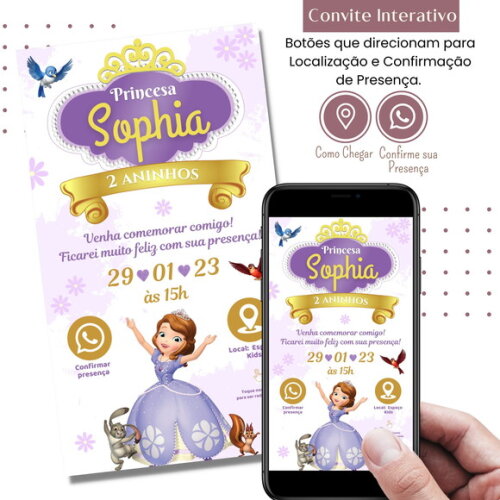 Convite Princesa Sofia Digital Interativo Virtual