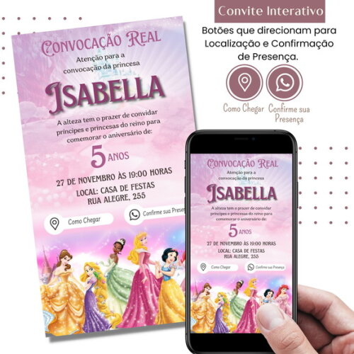 Convite Princesas Disney Digital Interativo Virtual