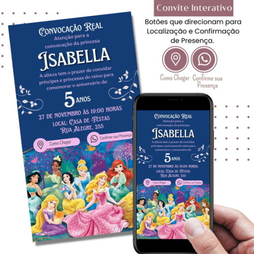 Convite Princesas Disney Digital Interativo Virtual