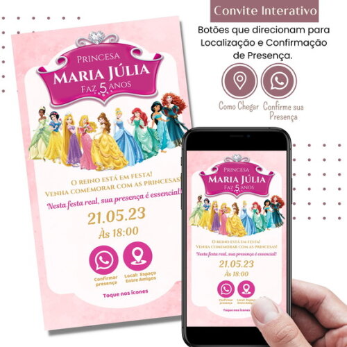 Convite Princesas Disney Digital Interativo Virtual