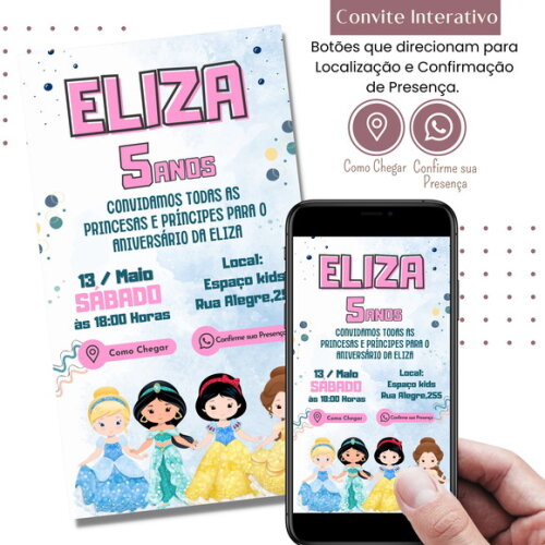 Convite Princesas Disney Digital Interativo Virtual
