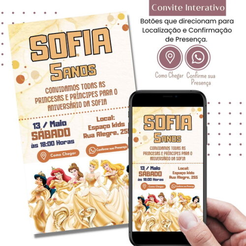 Convite Princesas Disney Digital Interativo Virtual