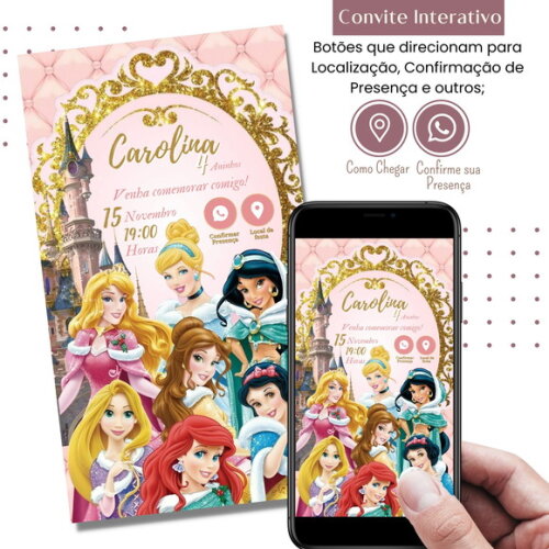 Convite Princesas Disney Digital Interativo Virtual