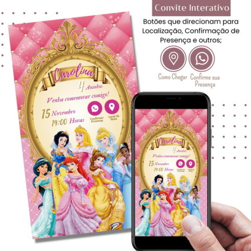 Convite Princesas Disney Digital Interativo Virtual