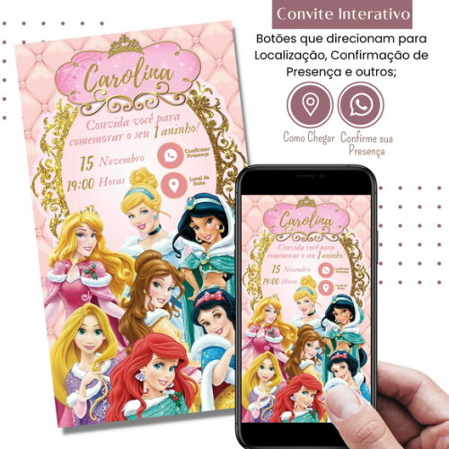 Convite Princesas Disney Digital Interativo Virtual