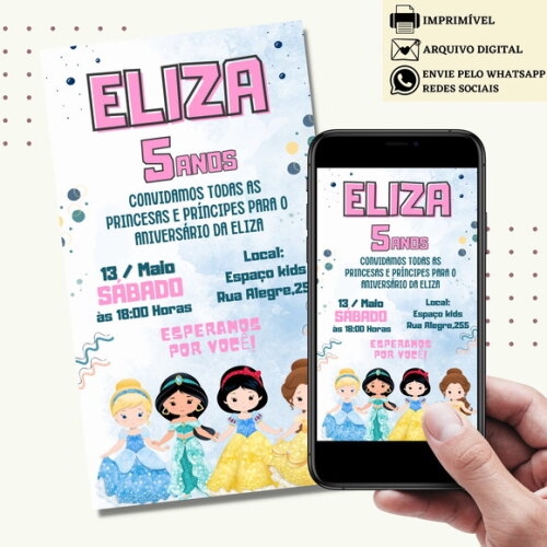 Convite Princesas Disney Digital Virtual
