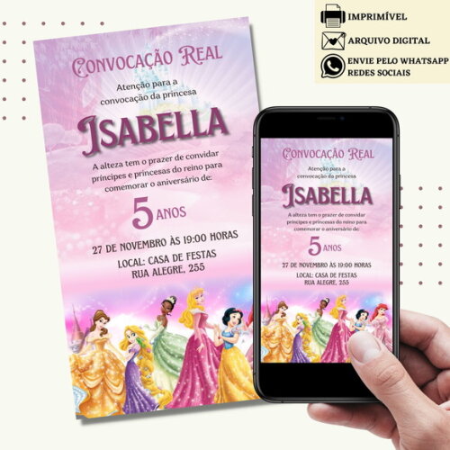 Convite Princesas Disney Digital Virtual