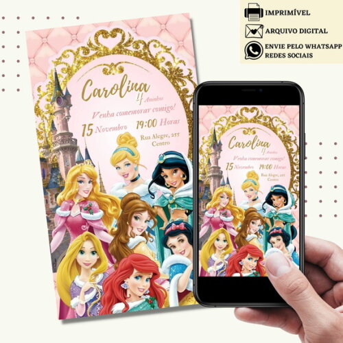 Convite Princesas Disney Digital Virtual