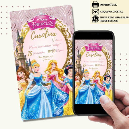 Convite Princesas Disney Digital Virtual