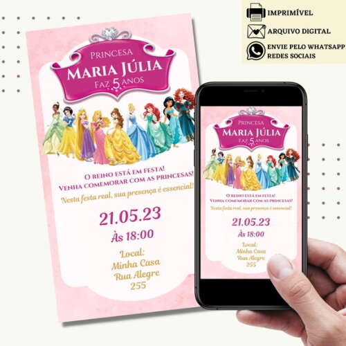 Convite Princesas Disney Digital Virtual