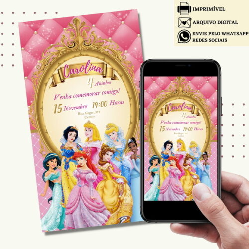Convite Princesas Disney Digital Virtual