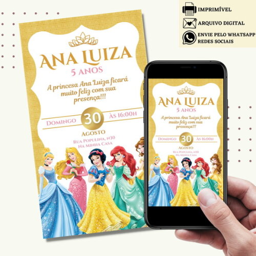 Convite Princesas Disney Digital Virtual