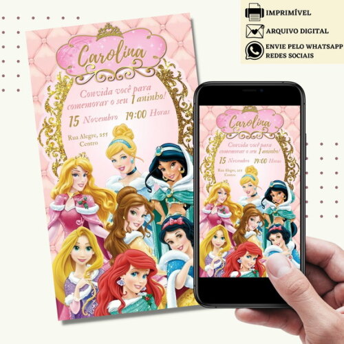 Convite Princesas Disney Digital Virtual