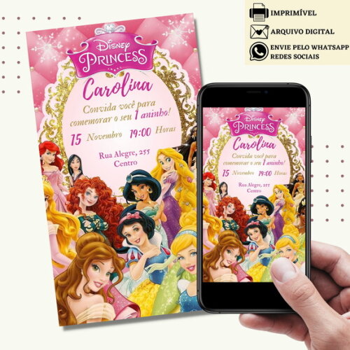 Convite Princesas Disney Digital Virtual