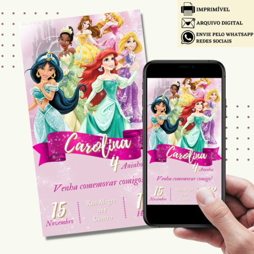Convite Princesas Disney Digital Virtual