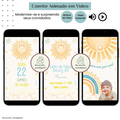 Convite Raio de Sol em Vídeo Animado com Música Digital