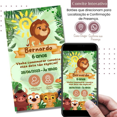 Convite Rei Leão Simba Digital Interativo Virtual