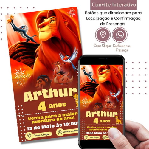 Convite Rei Leão Simba Digital Interativo Virtual