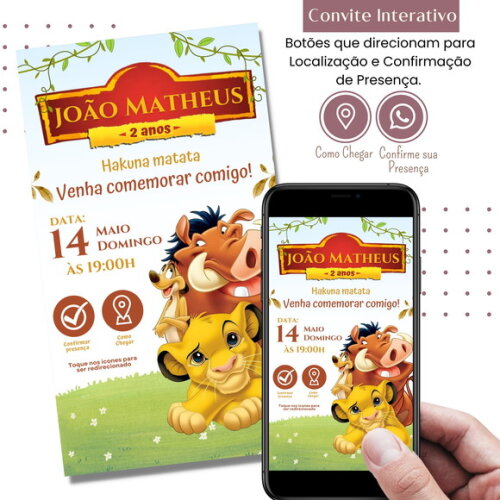Convite Rei Leão Simba Digital Interativo Virtual