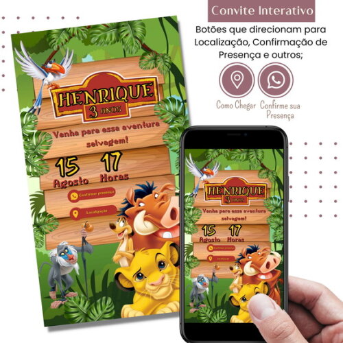 Convite Rei Leão Simba Digital Interativo Virtual