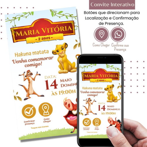 Convite Rei Leão Simba Digital Interativo Virtual
