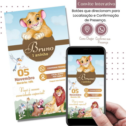 Convite Rei Leão Simba Digital Interativo Virtual