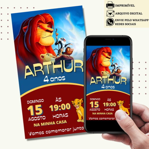 Convite Rei Leão Simba Digital Virtual